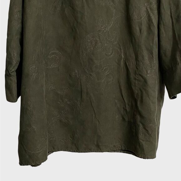 Croft & Barrow Button Up Faux Suede Shirt Jacket Women's Sz 3X Embroidered Green - Picture 12 of 16